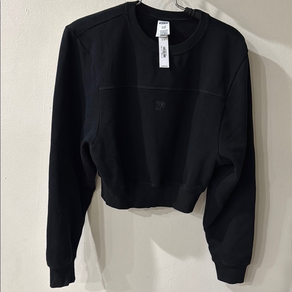 PINK Victoria's Secret Black Crop Top with Crew Neck